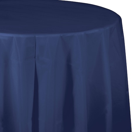 Touch Of Color Navy Blue Round Plastic Tablecloth, 82", 12PK 703278
